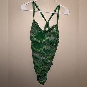 Nike‎ Women’s Green Striped One-Piece Swimsuit w/ Open Back size XL
